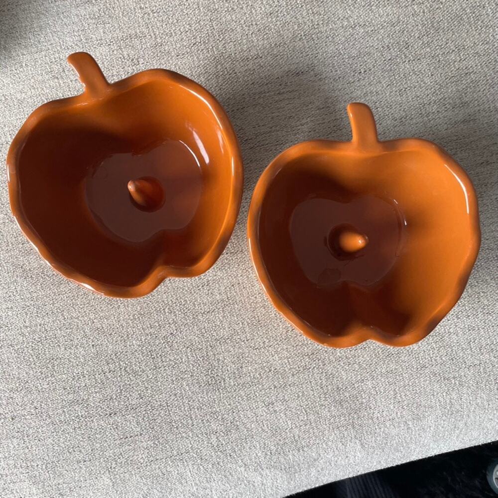 WORLD MARKET 2 Orange Apple Baking Dish Decor‎ Fall Kitchen Bakeware Ceramic